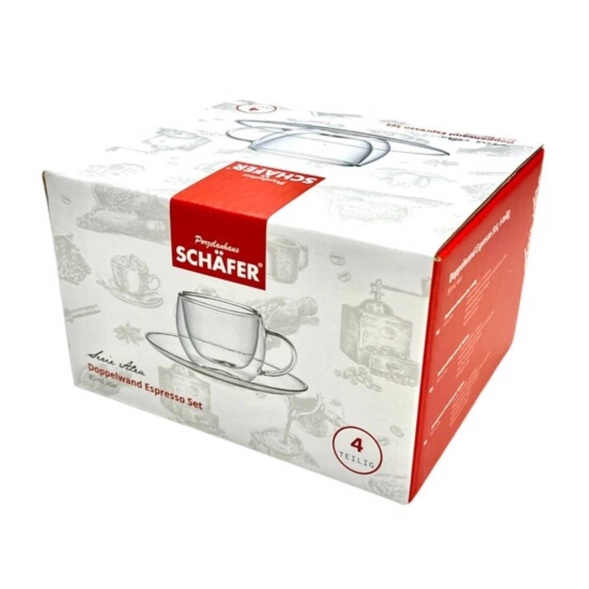 4-teiliges doppelwandiges Gläser-Set mit Untertassen  Perfekt für Mokka und Espresso Transparent