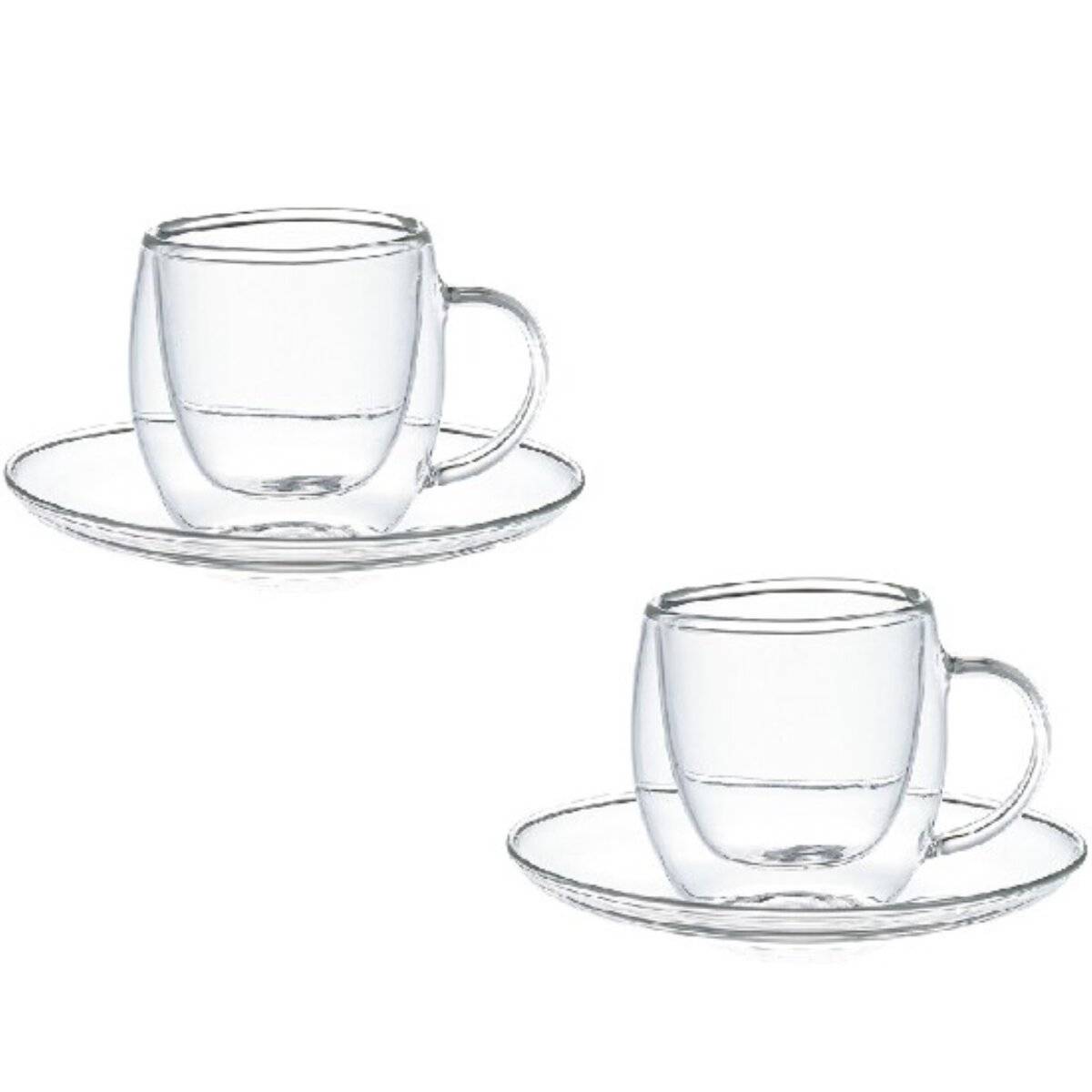4-teiliges doppelwandiges Gläser-Set mit Untertassen  Perfekt für Mokka und Espresso Transparent