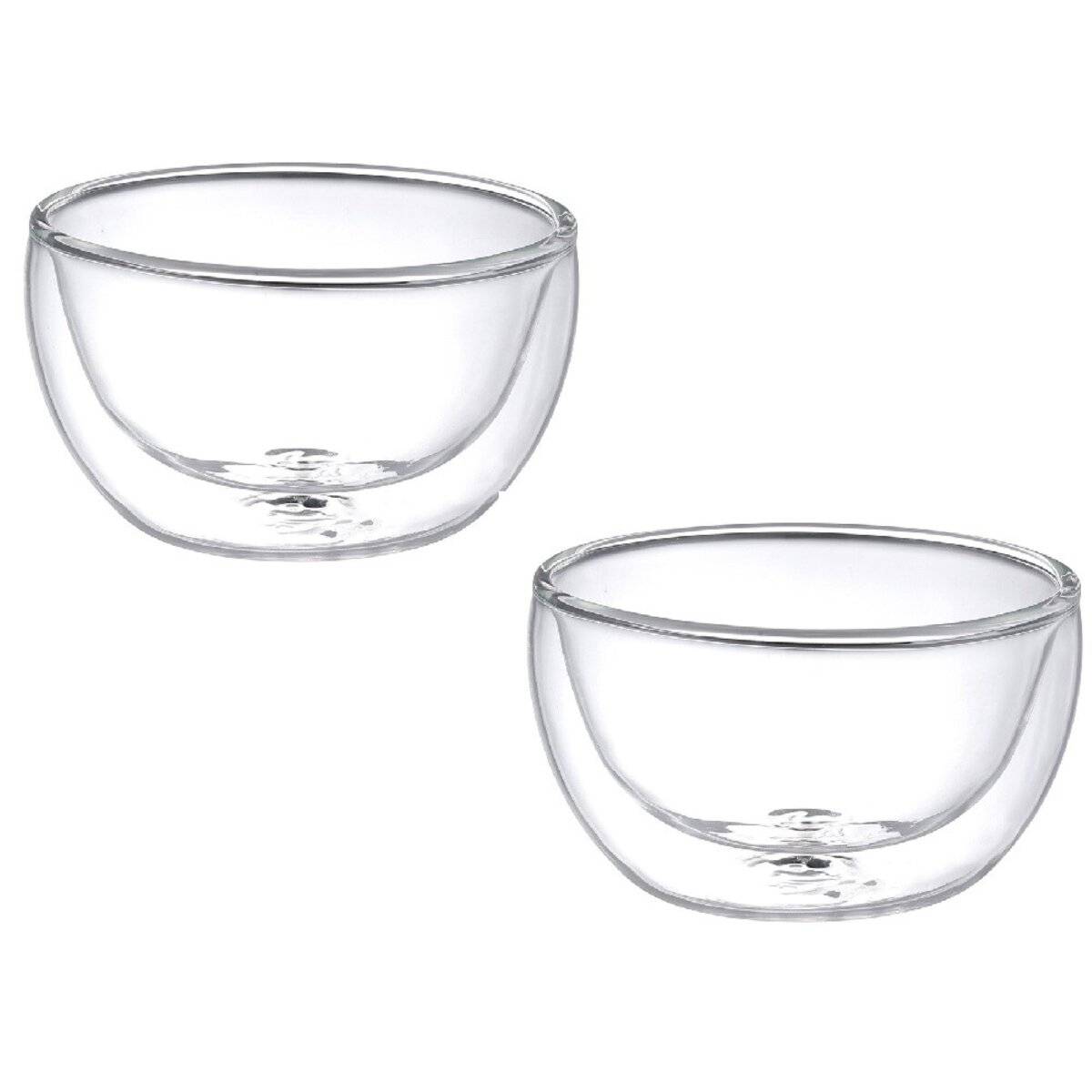 2er Set doppelwandige Glasschalen 220ml  Perfekte Eleganz für Ihre Desserts Transparent