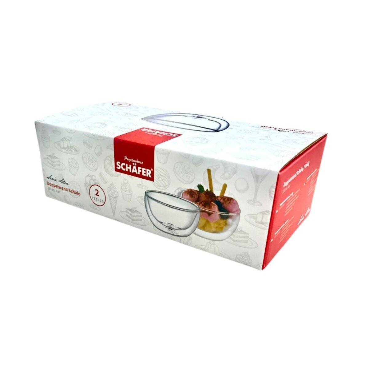 2er Set doppelwandige Glasschalen 220ml  Perfekte Eleganz für Ihre Desserts Transparent