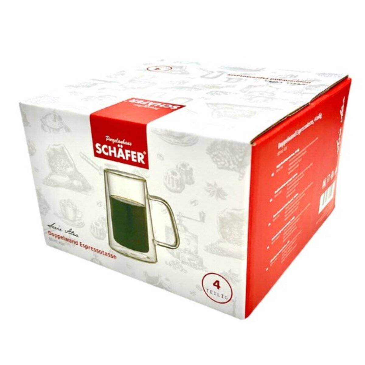 4-teiliges Set Doppelwandige Espressogläser mit Henkel, Hitzebeständig - 80ml Transparent