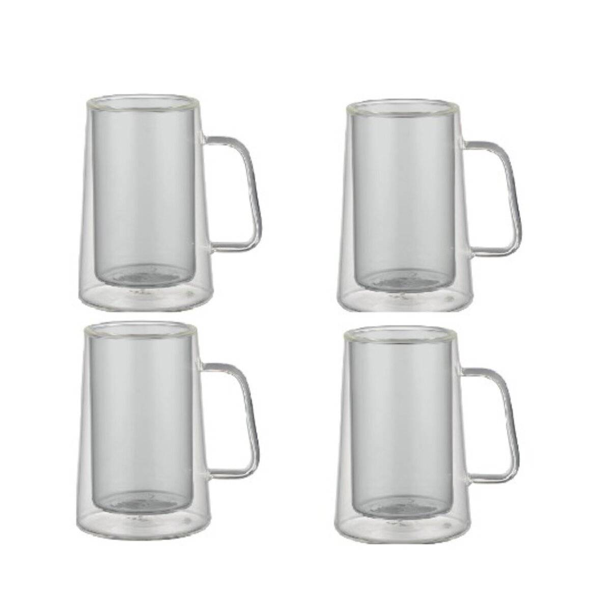 4 teiliges Set Doppelwandige Kaffeegläser mit Henkel 200 ml Hitzebeständig Anthrazit