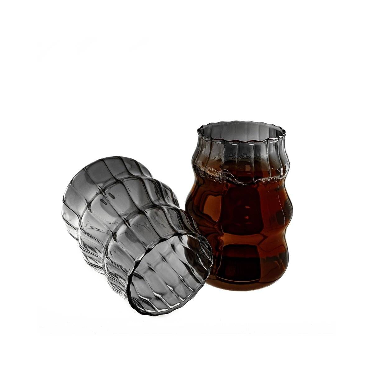 2er Gläser-Set mit Bubble & Riffle Design 500 ml Trinkgläser in Schwarz Hitzebeständig
