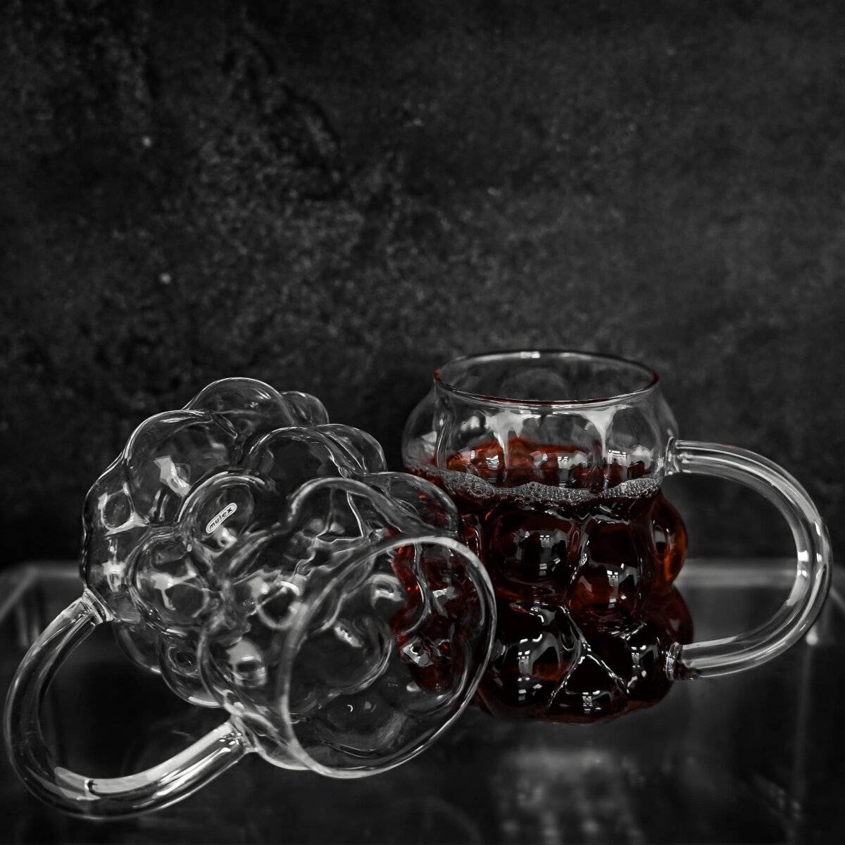 2er Bubble Gläser-Set mit Henkel, Hitzebeständig aus Borosilikatglas - 350 ml