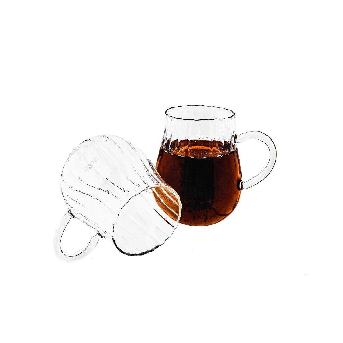2er Riffle Gläser-Set 350 ml - Tee- Kaffeegläser mit Henkel aus Borosilikatglas
