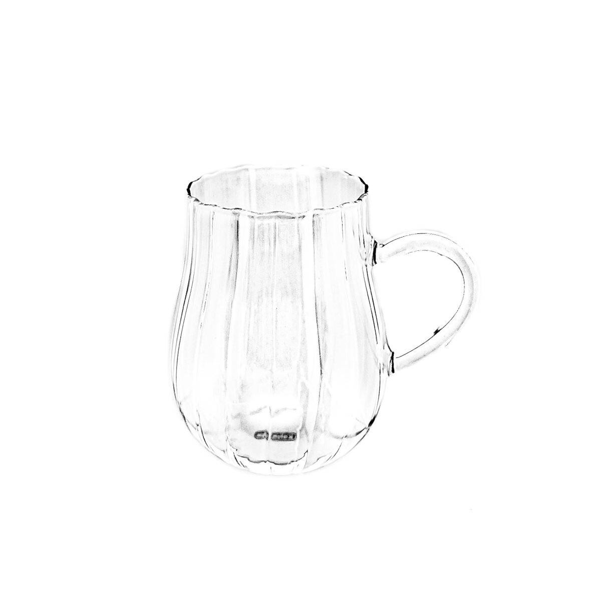 2er Riffle Gläser-Set 350 ml - Tee- Kaffeegläser mit Henkel aus Borosilikatglas