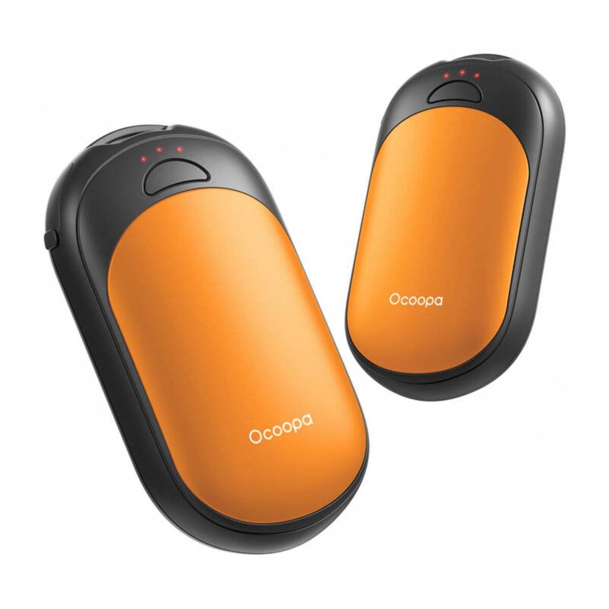 Wiederaufladbare Handwärmer mit Kabel 2x2500 mAh, mit 3 Temperaturstufen Schwarz/Orange