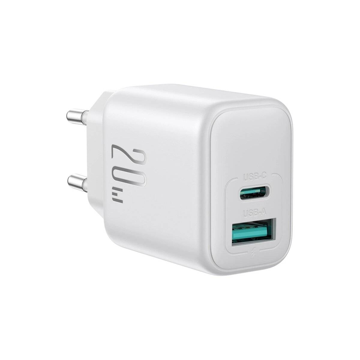 Netzwerkladegerät USB-C / USB-A 20W PD / QC 3.0 Schnellladegerät in Weiß