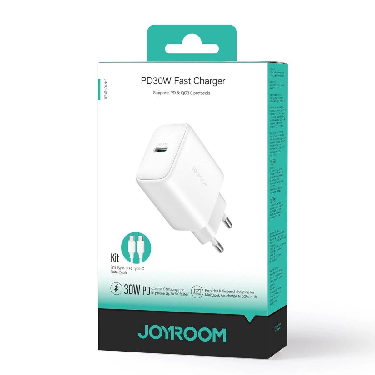 Schnellladegerät USB-C PD 30W QC SFC Netzwerkladegerät  Weiß + 1 m USB-C-Kabel