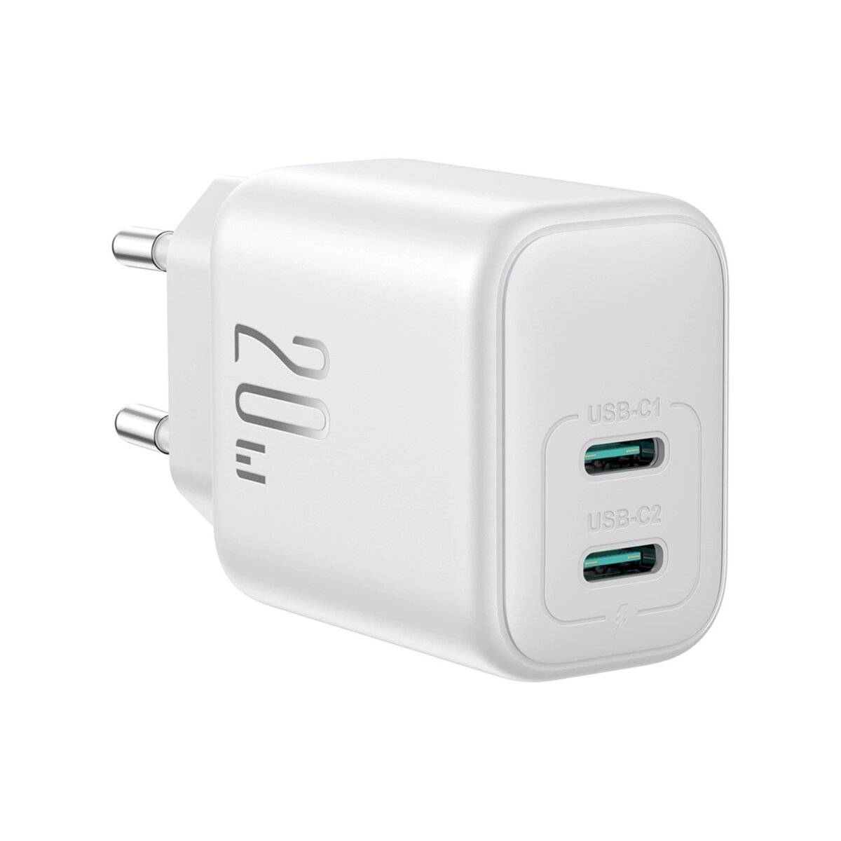 Netzladegerät mit 2x USB-C Anschlüssen 20W PD / QC 3.0 Schnellladegerät in Weiß