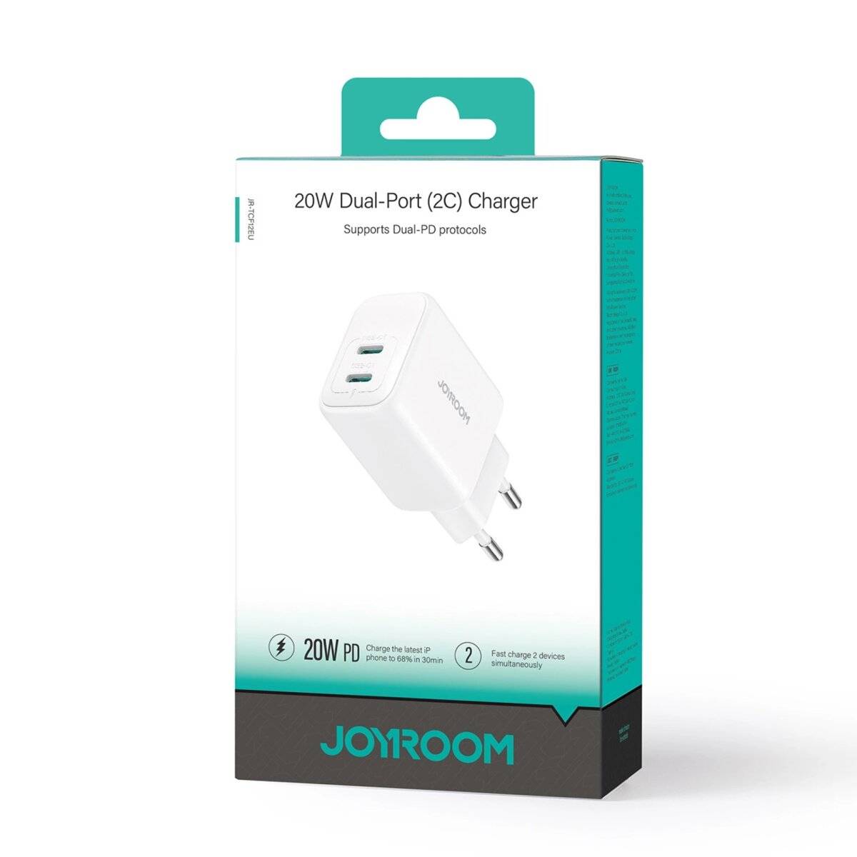 Netzladegerät mit 2x USB-C Anschlüssen 20W PD / QC 3.0 Schnellladegerät in Weiß