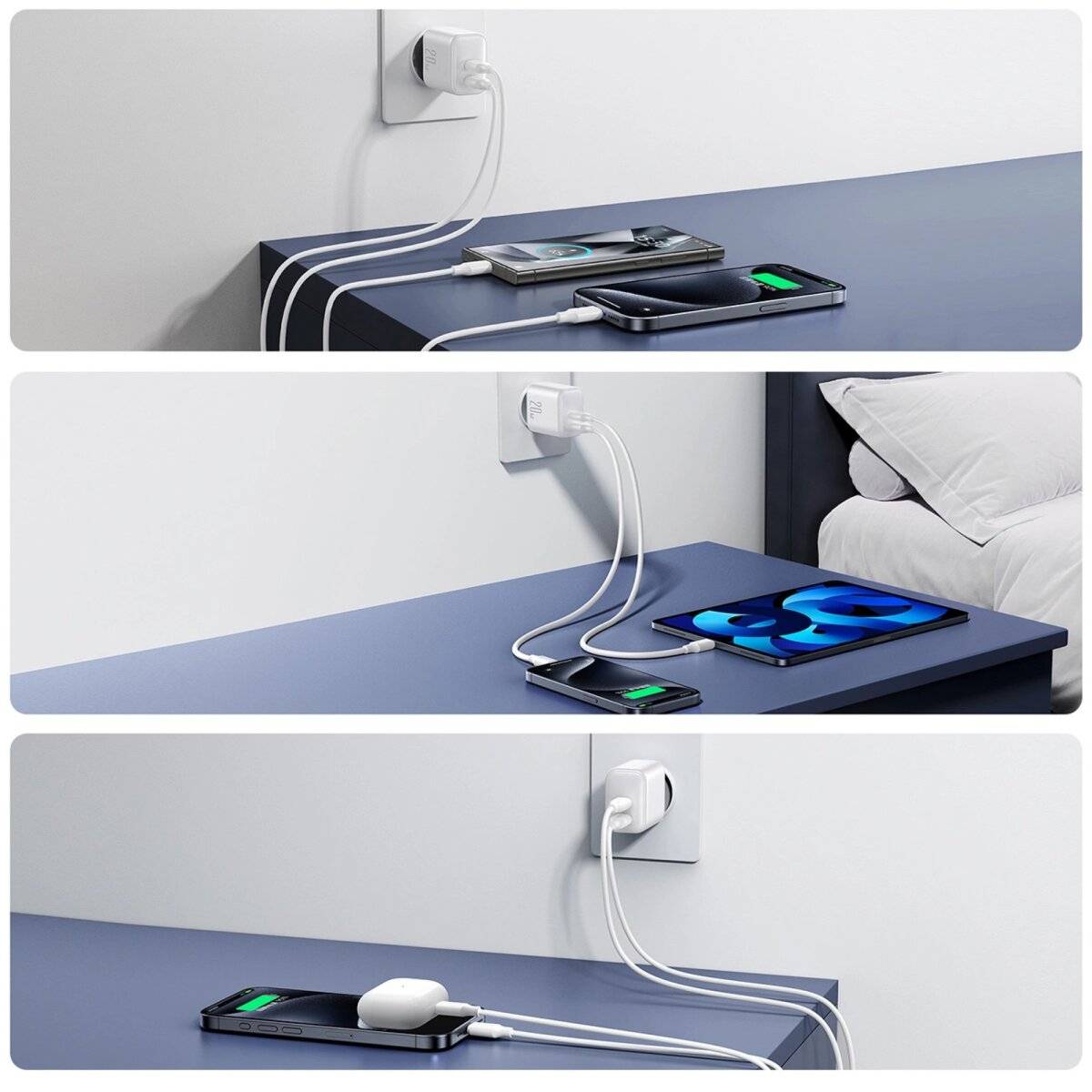 Netzladegerät mit 2x USB-C Anschlüssen 20W PD / QC 3.0 Schnellladegerät in Weiß