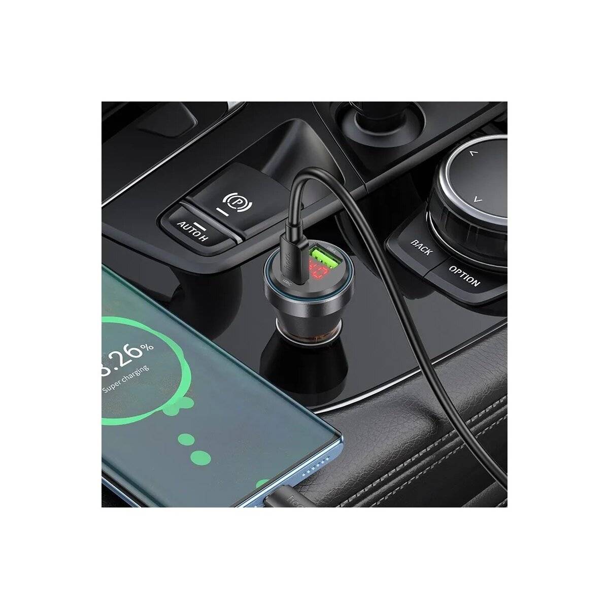 USB A + Typ C Autoladegerät mit Display + Typ C iPhone-Kabel PD QC3.0 3A 48W