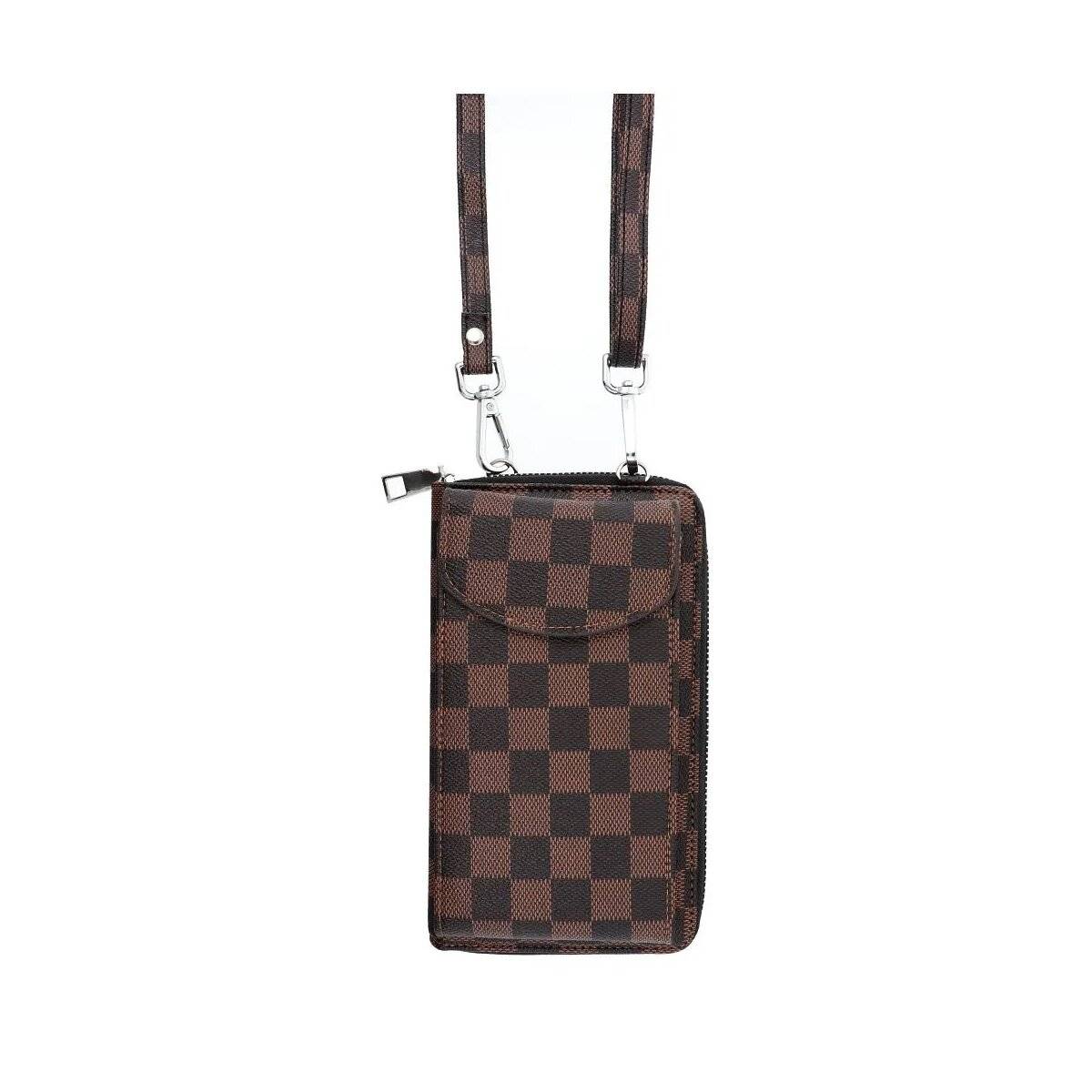 Stilvolle Handtasche für Smartphones - Hanydtasche mit Reißverschluss Braun-kariert