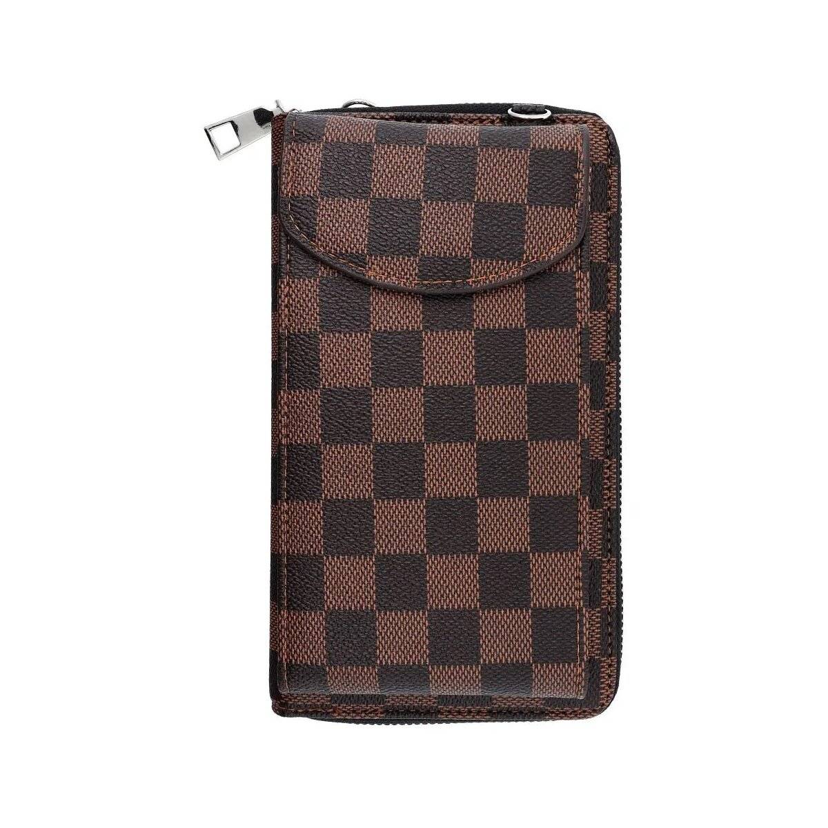 Stilvolle Handtasche für Smartphones - Hanydtasche mit Reißverschluss Braun-kariert