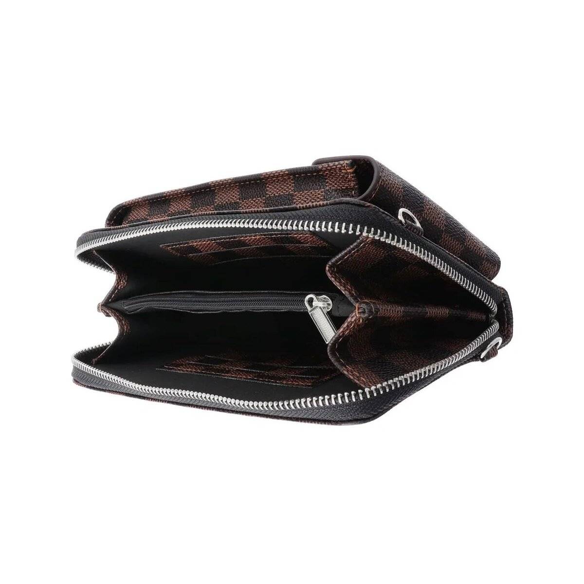 Stilvolle Handtasche für Smartphones - Hanydtasche mit Reißverschluss Braun-kariert