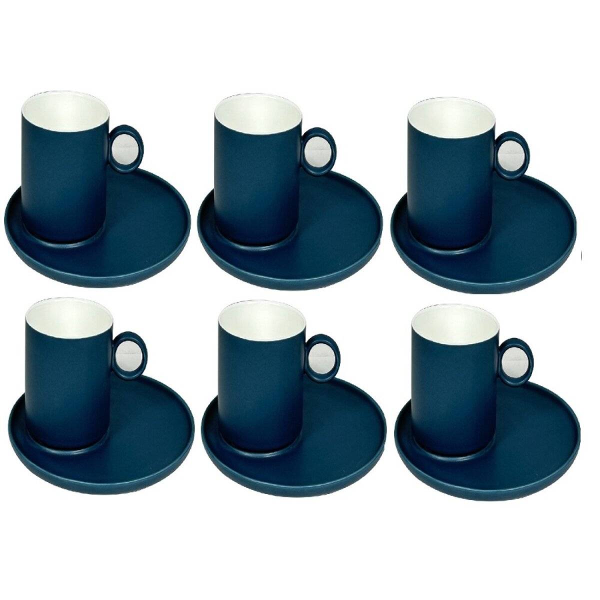 Elegante Kaffeetassen 12-teilig aus Porzellan mit Unterteller - 220 ml Blau