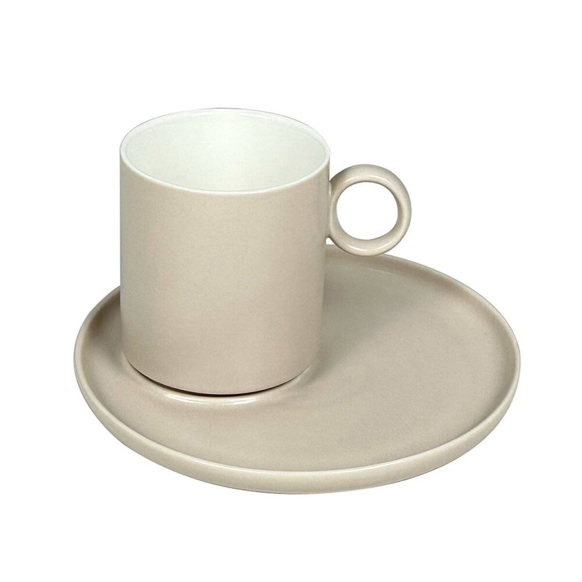 Elegante Kaffeetassen 12-teilig aus Porzellan mit Unterteller - 220 ml Taupe