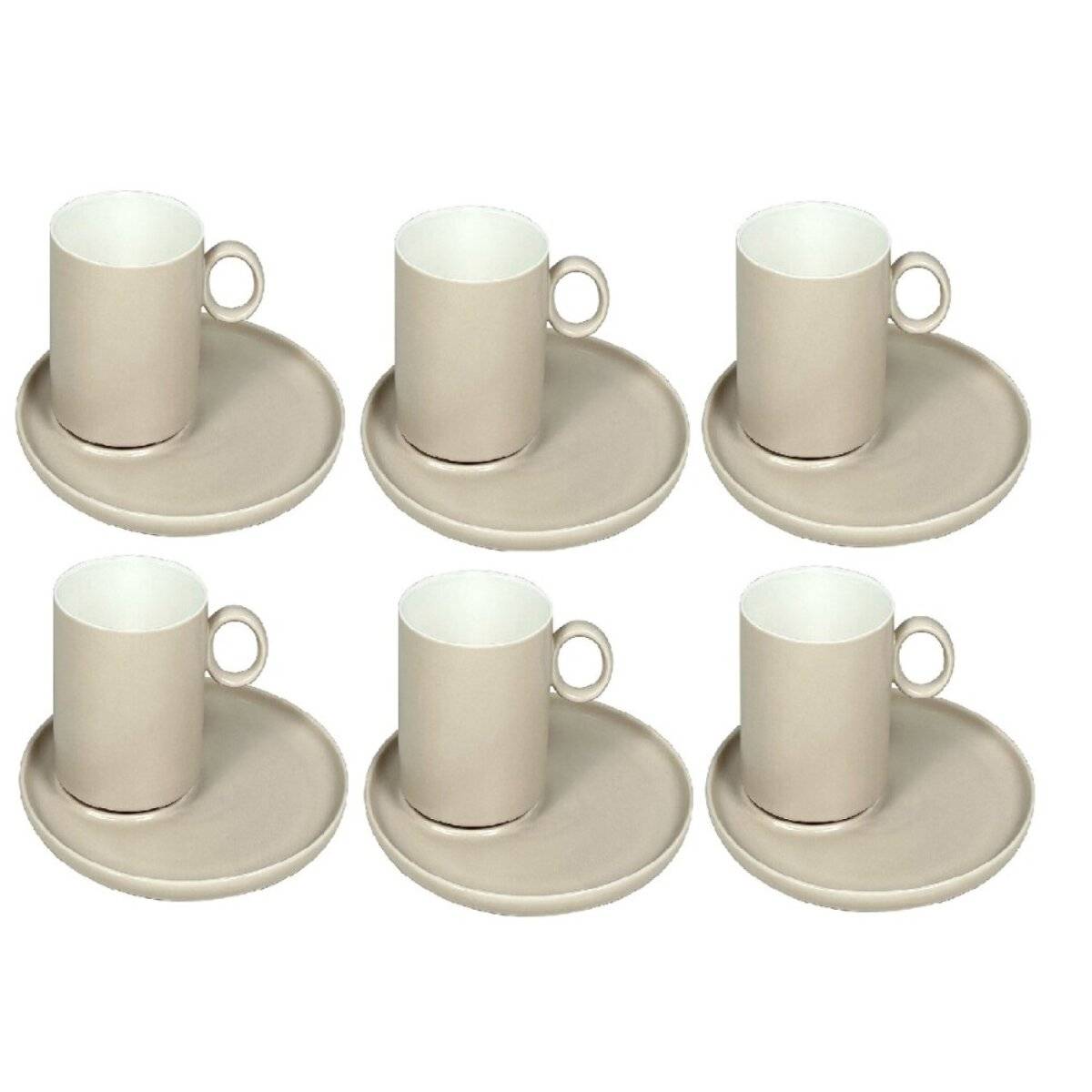 Elegante Kaffeetassen 12-teilig aus Porzellan mit Unterteller - 220 ml Taupe