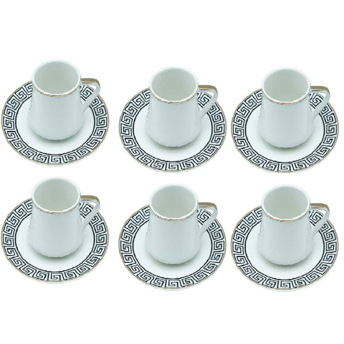 12-tlg. Kaffeeservice, Kaffee- und Mokkatassen mit Unterteller aus Porzellan Weiß 190 ml