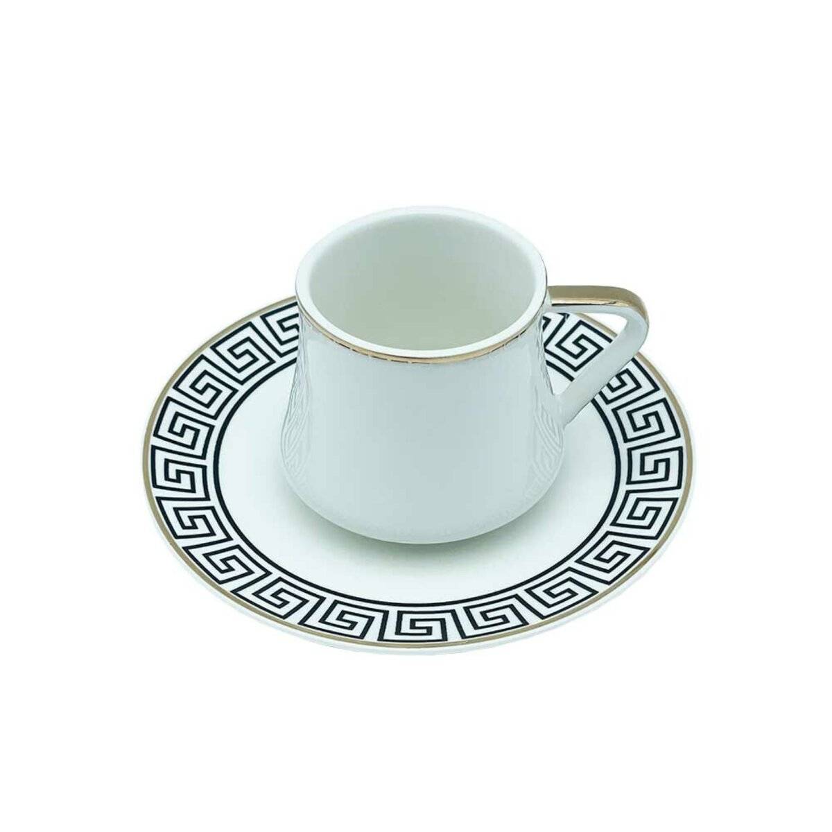 12-tlg. Kaffeeservice, Kaffee- und Mokkatassen mit Unterteller aus Porzellan Weiß 190 ml