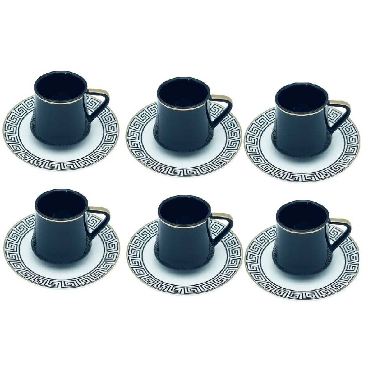 12-tlg. Kaffeeservice, Kaffee- und Mokkatassen mit Unterteller aus Porzellan Schwarz 90 ml