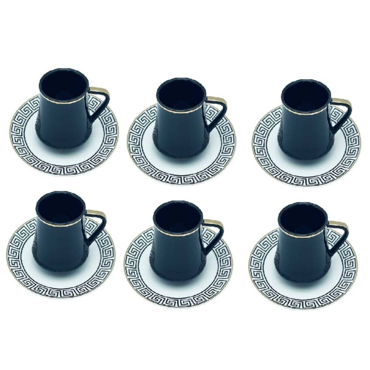 12-tlg. Kaffeeservice, Kaffee- und Mokkatassen mit Unterteller aus Porzellan Schwarz 190 ml