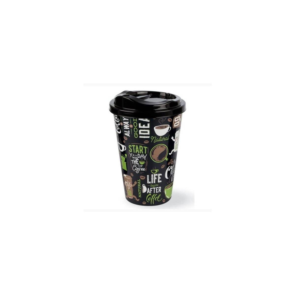 Kaffeebecher mit Deckel aus Kunststoff 500ml im Display - COFFEE - (03 1273)