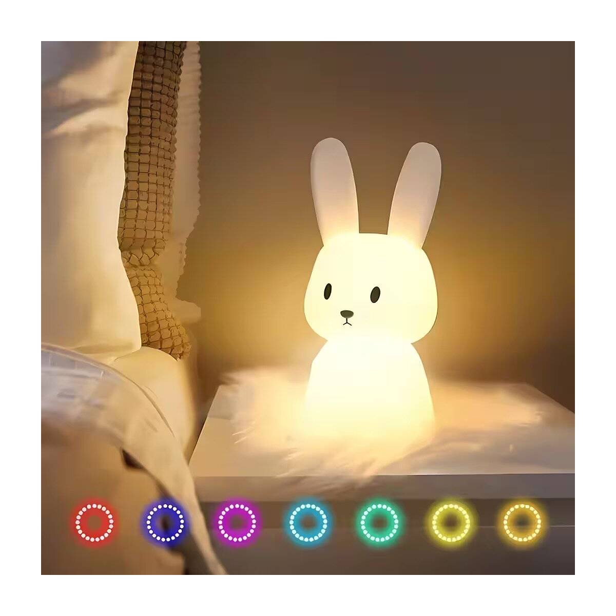 Stylisches Nachtlicht mit vielseitigen Lichtmodi | Wiederaufladbarem Akku | RGB-Farbwechsel | Hase