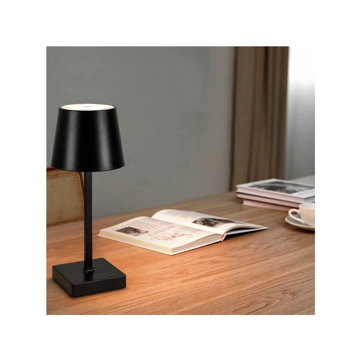 Tischleuchte Rundschirm Batterie Schwarz  3-Stufen-Dimmfunktion