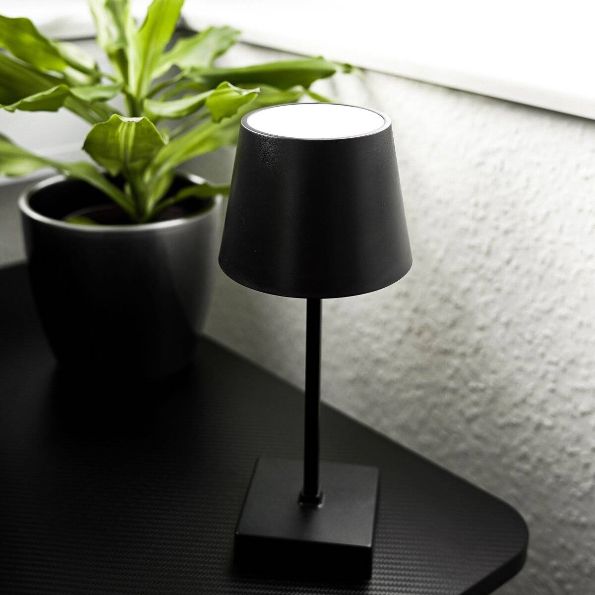 Tischleuchte Rundschirm Batterie Schwarz  3-Stufen-Dimmfunktion