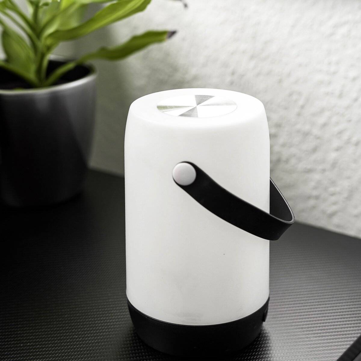 Tischleuchte mit Schlaufe  Akku, IP44, Schwarz-Weiß, Dimmbar