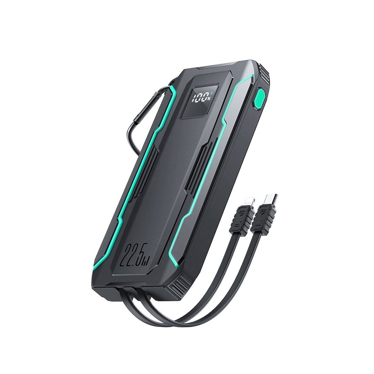 22,5 W 10000 mAh Powerbank - integrierte Kabel kompatibel mit iPhone und USB-C - inklusive eingebaute Taschenlampe