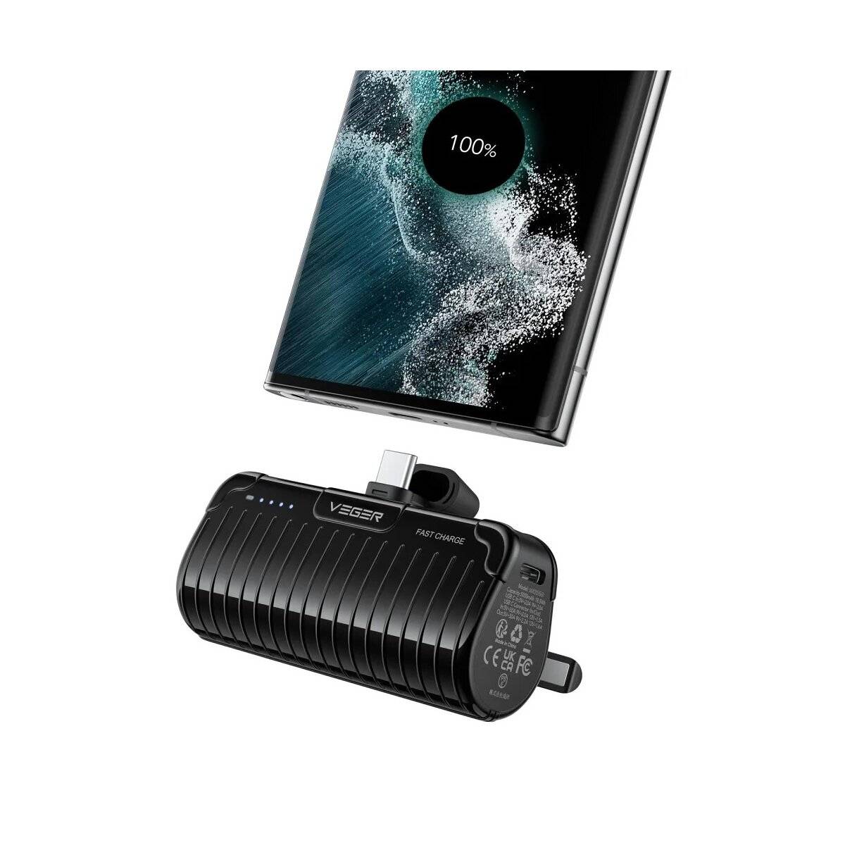 Powerbank 5000 mAh mit integriertem Typ C PlugOn PD QC3.0-Anschluss 3A 20W schwarz