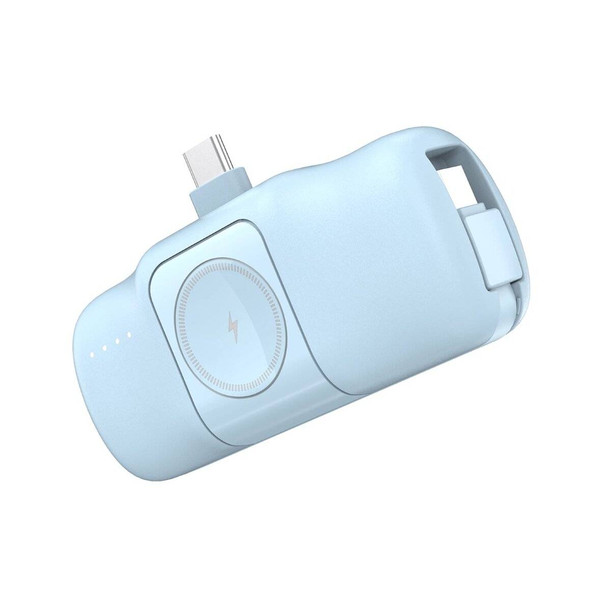Mini-Powerbank mit integriertem USB-C-Kabel und Apple Watch Ladegerät 5000 mAh 15 W Blau