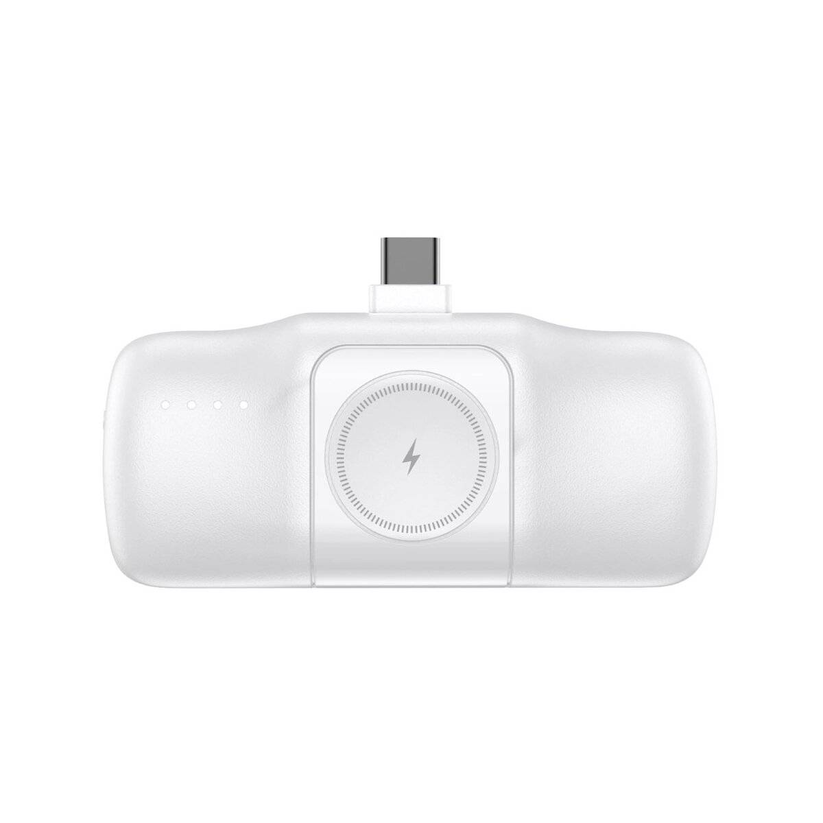 Mini-Powerbank mit integriertem USB-C-Kabel und Apple Watch Ladegerät 5000 mAh 15 W Weiß