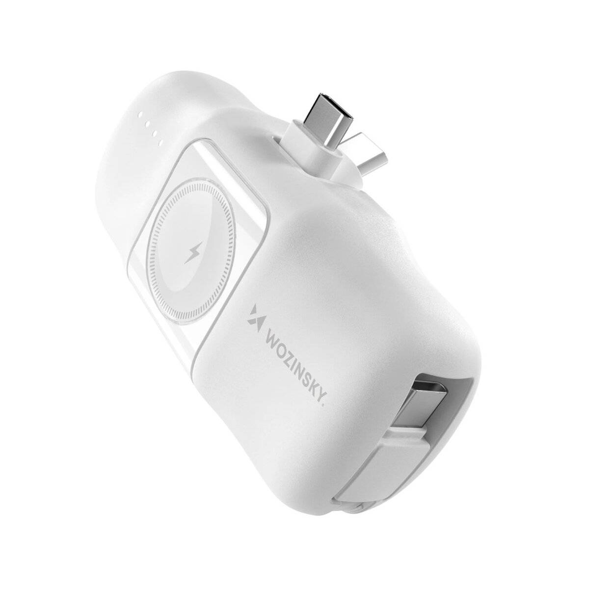 Mini-Powerbank mit integriertem USB-C-Kabel und Apple Watch Ladegerät 5000 mAh 15 W Weiß