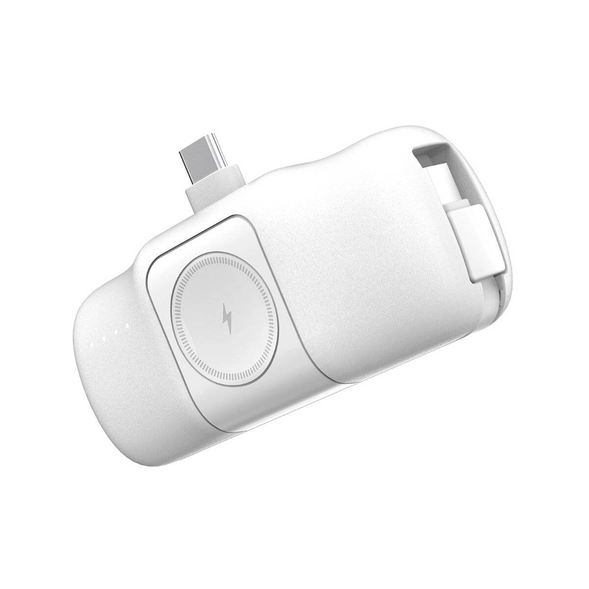 Mini-Powerbank mit integriertem USB-C-Kabel und Apple Watch Ladegerät 5000 mAh 15 W Weiß