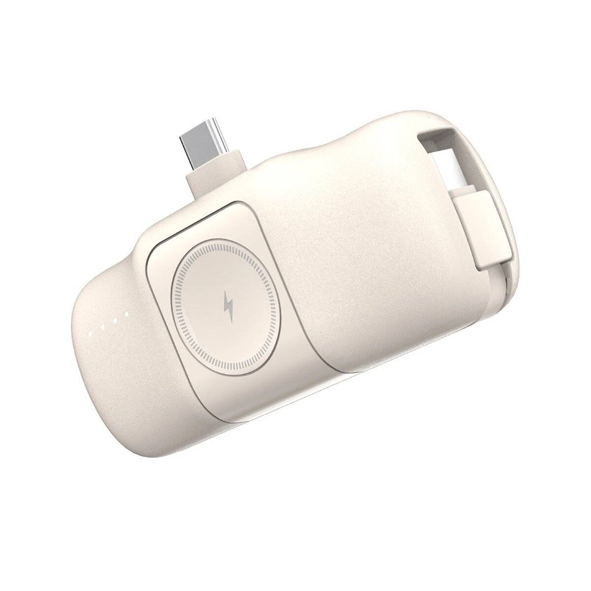 Mini-Powerbank mit integriertem USB-C-Kabel und Apple Watch Ladegerät 5000 mAh 15 W Beige