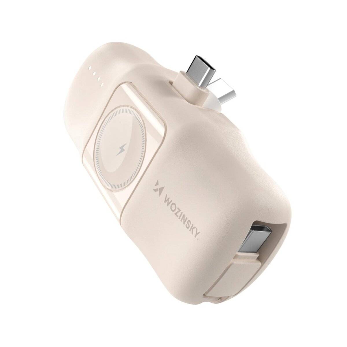 Mini-Powerbank mit integriertem USB-C-Kabel und Apple Watch Ladegerät 5000 mAh 15 W Beige