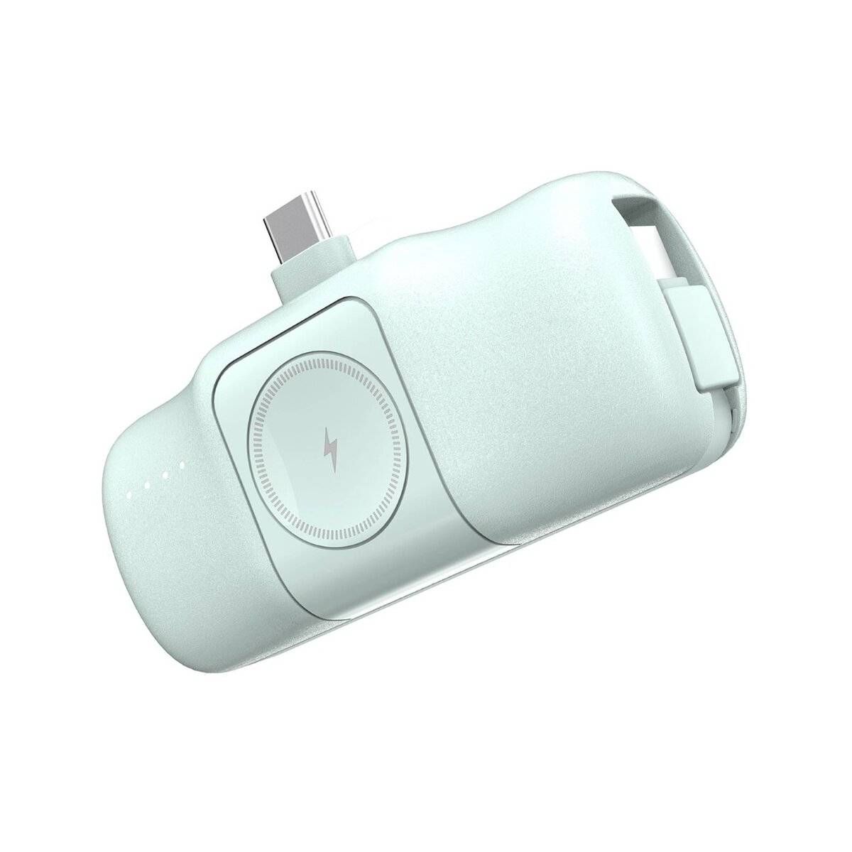 Mini-Powerbank mit integriertem USB-C-Kabel und Apple Watch Ladegerät 5000 mAh 15 W Grün