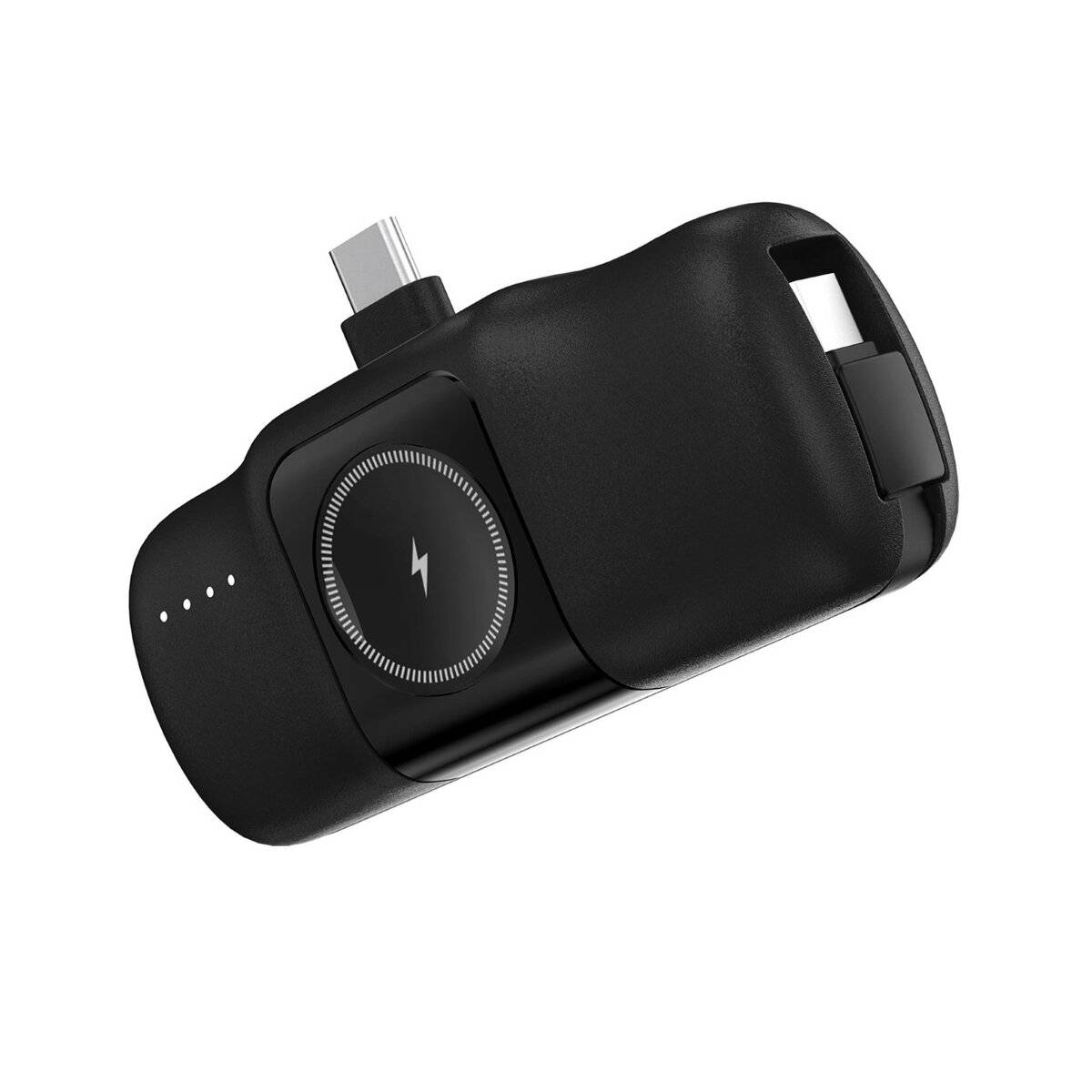 Mini-Powerbank mit integriertem USB-C-Kabel und Apple Watch Ladegerät 5000 mAh 15 W Schwarz
