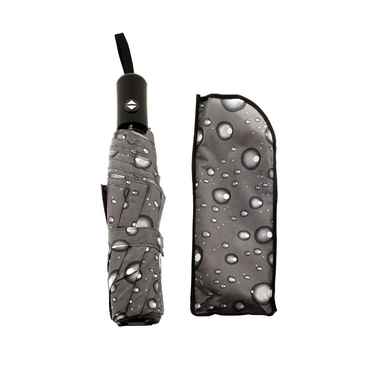 Stilvoller Taschenschirm mit Schutzhülle und Regentropfendesign  kompakt & robust Grau