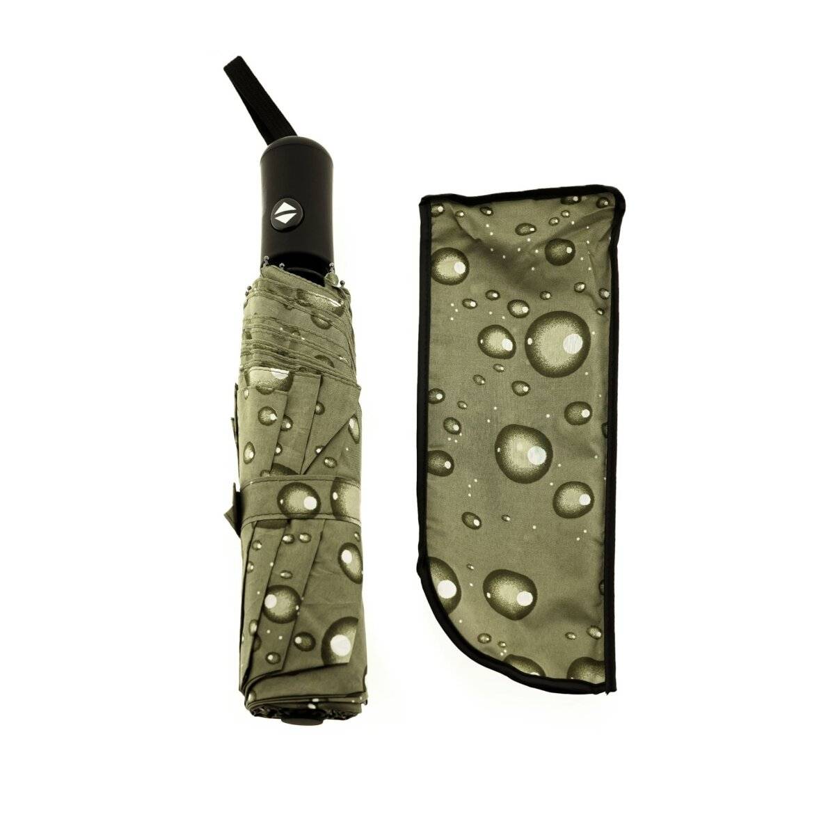 Stilvoller Taschenschirm mit Schutzhülle und Regentropfendesign  kompakt & robust Grün