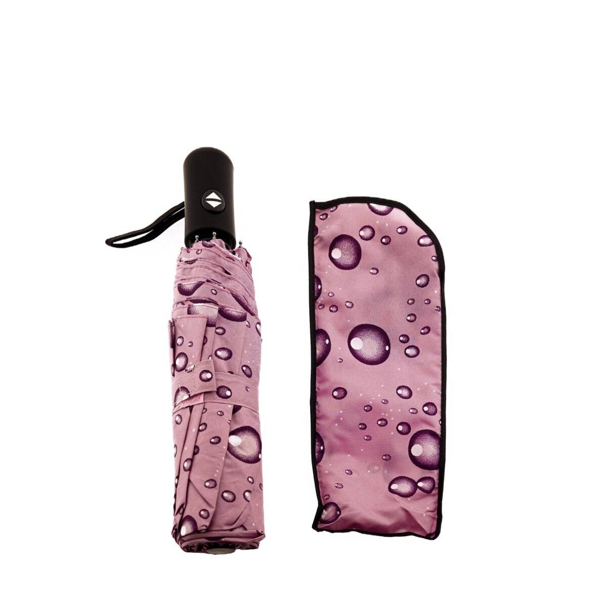 Stilvoller Taschenschirm mit Schutzhülle und Regentropfendesign  kompakt & robust Rosa