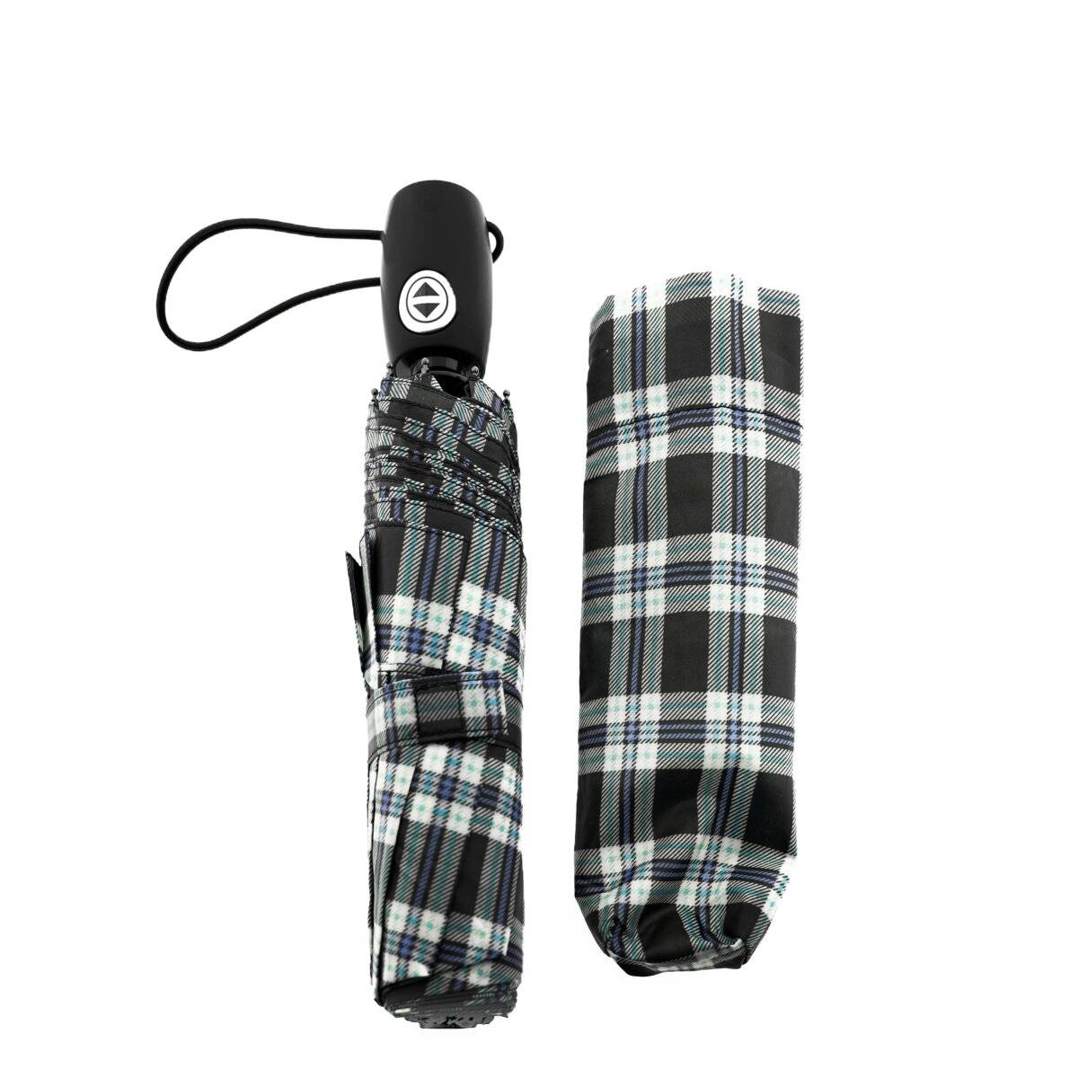 Kompakter Taschenschirm in Karomuster mit Schutzhülle  robust und stilvoll Motiv 1