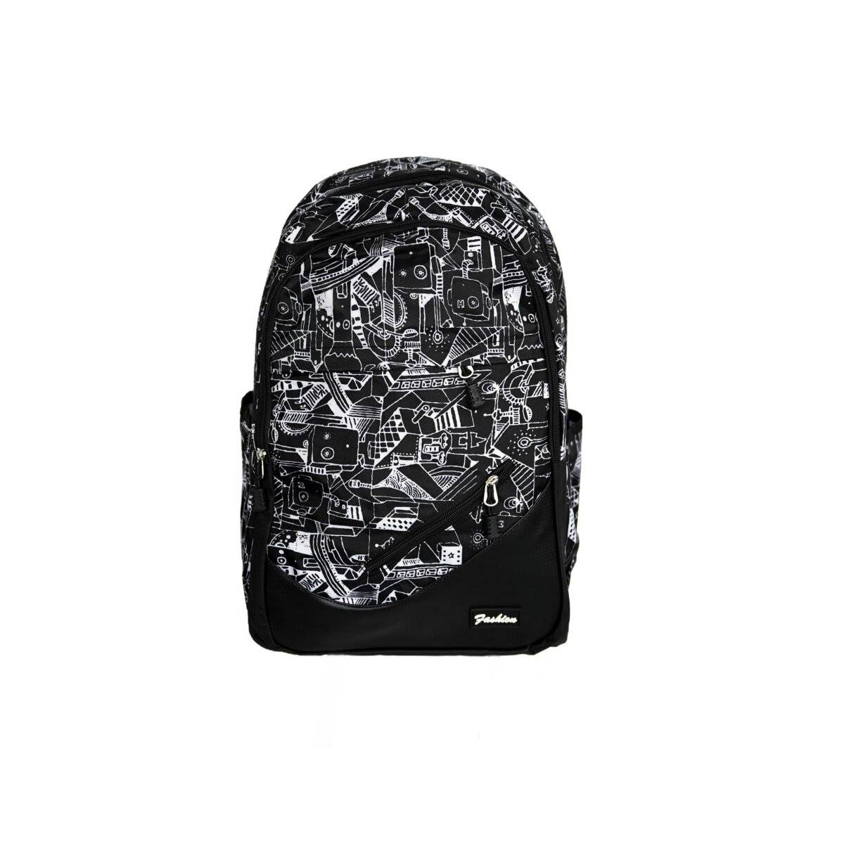 Rucksack mit Robotikdruck - 4 Fächer, 2 Seitentaschen - ergonomisch & komfortabel Schwarz