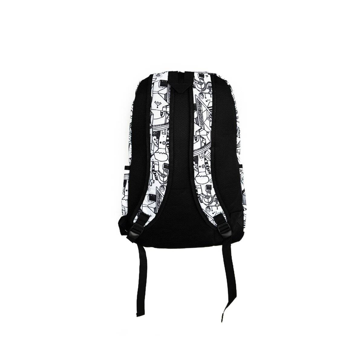 Rucksack mit Robotikdruck - 4 Fächer, 2 Seitentaschen - ergonomisch & komfortabel Weiß