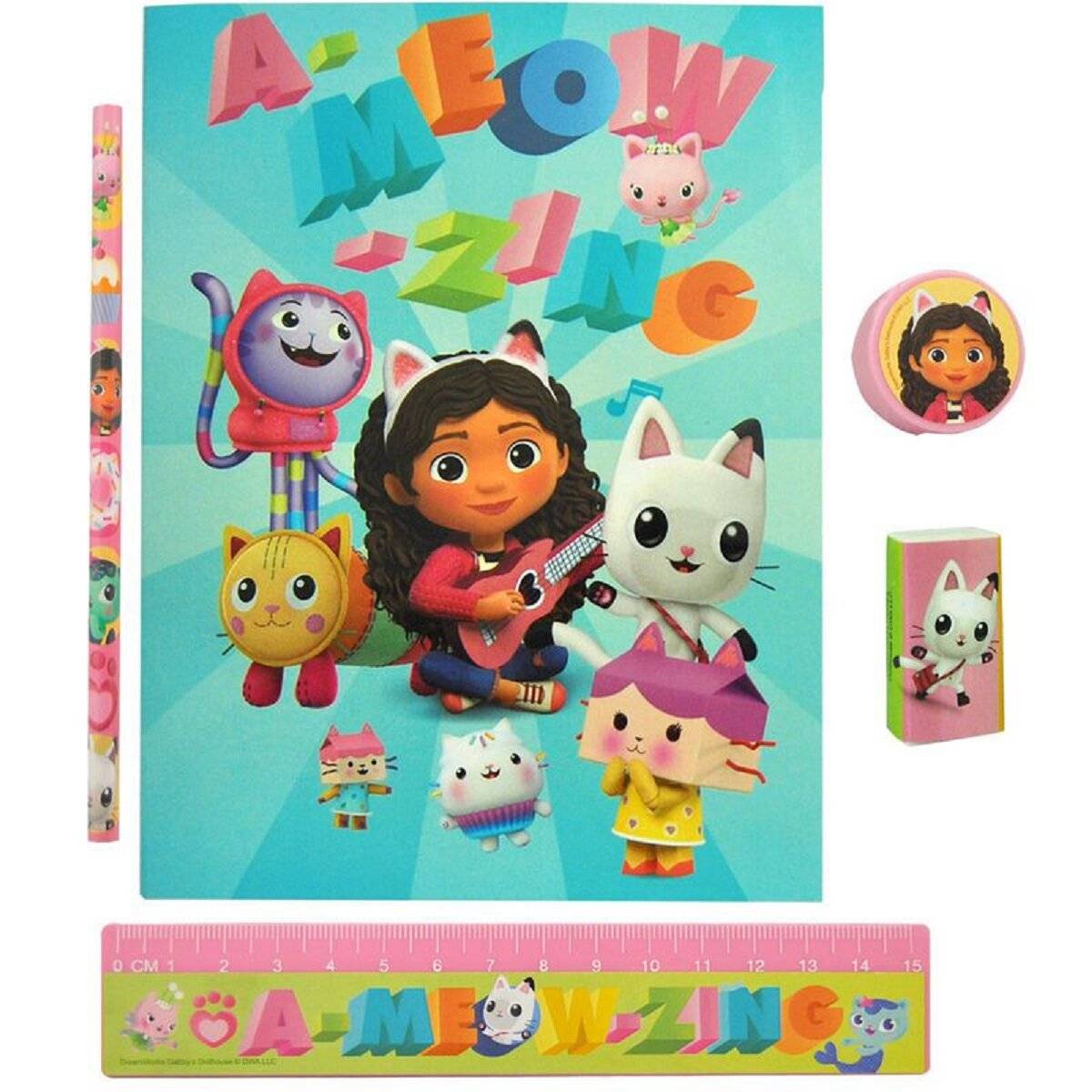 Gabby's Dollhouse Schreibset für Kinder  Notizbuch, Aufkleber, Stift, Radiergummi & Zettelblock
