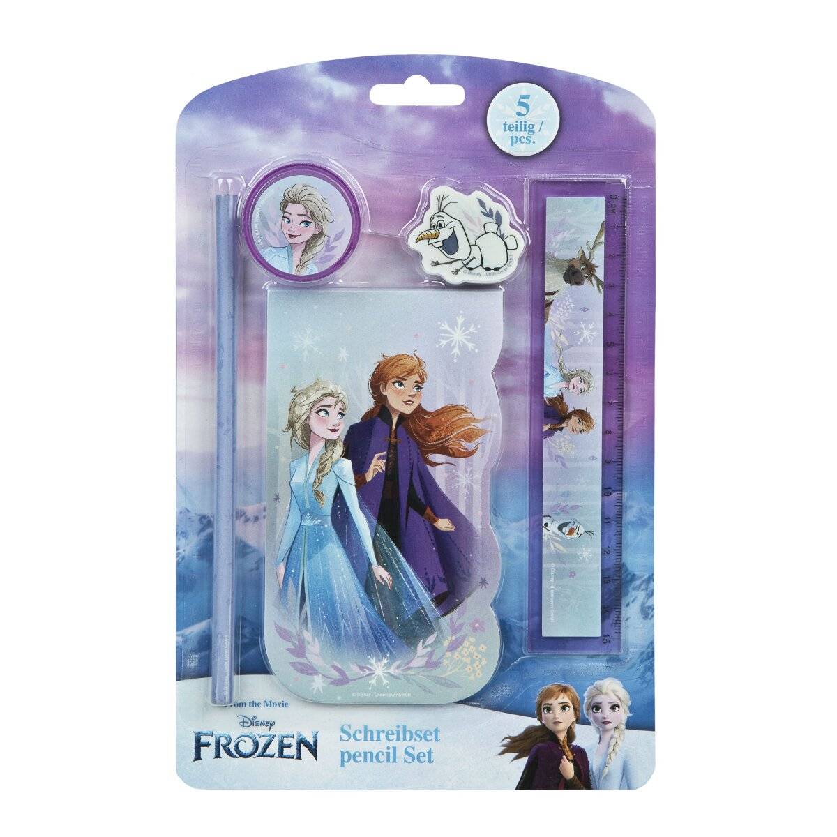Disney Frozen 5-teiliges Schreibset für Kinder  Mit Lineal, Bleistift, Radiergummi & mehr
